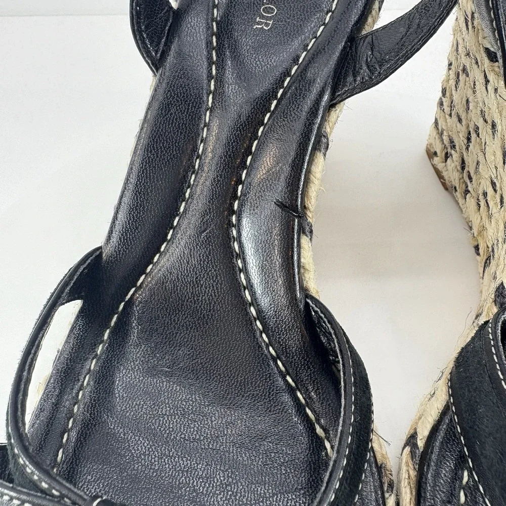 Ann Taylor Black Gold Espadrille Wedge Sandals Women's Size‎ 9